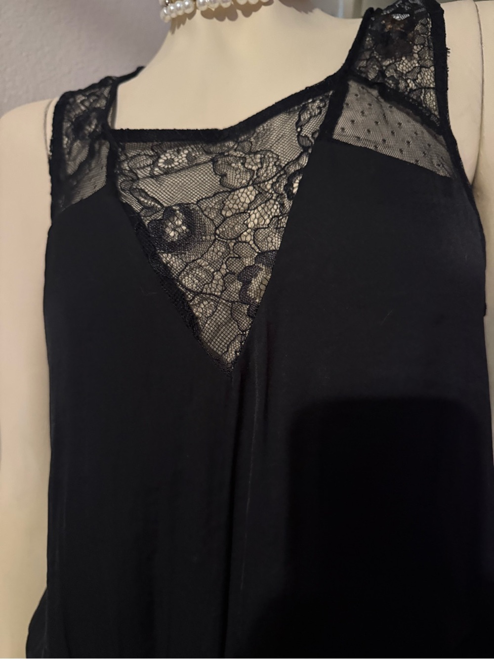 Black Lace-Insert Slip Top